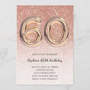 60. Frauen Geburtstag Rose Gold Glitzer Elegant Einladung