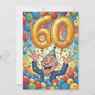 60. Funny Opa in Birthday Card Ballon Dusche