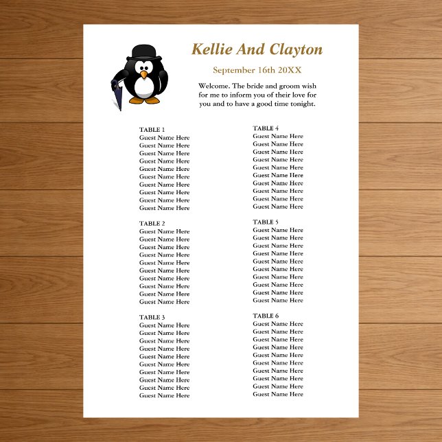 60 Funny Pinguin Greeter Wedding Seating Chart Poster (Von Creator hochgeladen)