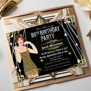 60. Geburtstag 1920er Gatsby Flapper Mädchen Gebur Einladung