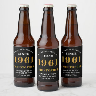 60. Geburtstag 1961 Black Gold Retro Personalisier Bierflaschenetikett