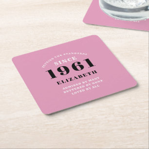 60. Geburtstag 1961 Personalisierte Pink Black Lad Rechteckiger Pappuntersetzer
