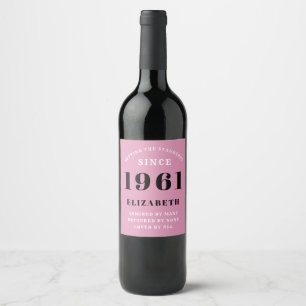 60. Geburtstag 1961 Personalisierte Pink Black Lad Weinetikett