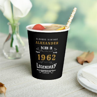 60. Geburtstag 1962 Black Gold Name Retro Pappbecher
