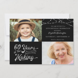 60. Geburtstag 2 Fotos Silver String Lights Einladung