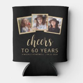 60. Geburtstag 3-Foto Black Gold Script Cheers Dosenkühler