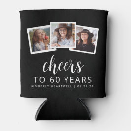 60. Geburtstag 3-Foto Schwarz-weiß Script Cheers Dosenkühler