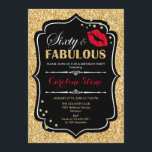 60. Geburtstag - 60 fabelhafte Gold Black Red Einladung<br><div class="desc">Einladung zum 60. Geburtstag. Elegantes Schwarz-weißes Design mit Imitate Glitzer Gold. Enthält rote Lippen Kuss,  Konfetti und Skript-Schriftart. Ideal für eine elegante Geburtstagsfeier. Sechzig Fabulous! Nachricht,  wenn Sie weitere Anpassungen benötigen.</div>