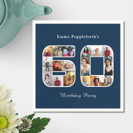 60. Geburtstag 60 Foto Collage Dunkelblau Serviette