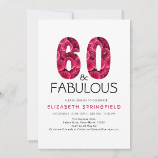 60. Geburtstag 60 und fabelhaft rosa Blüte Einladung