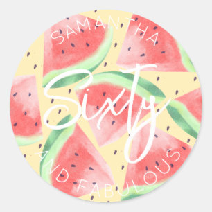 60. Geburtstag 60 und fabelhafte Watermelon Sommer Runder Aufkleber
