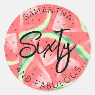 60. Geburtstag 60 und fabelhafte Watermelon Sommer Runder Aufkleber