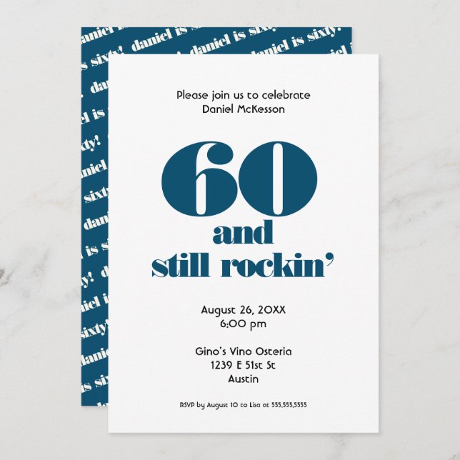 60 Geburtstag 60 und Still Rockin' | Feier Einladung (Vorne/Hinten)