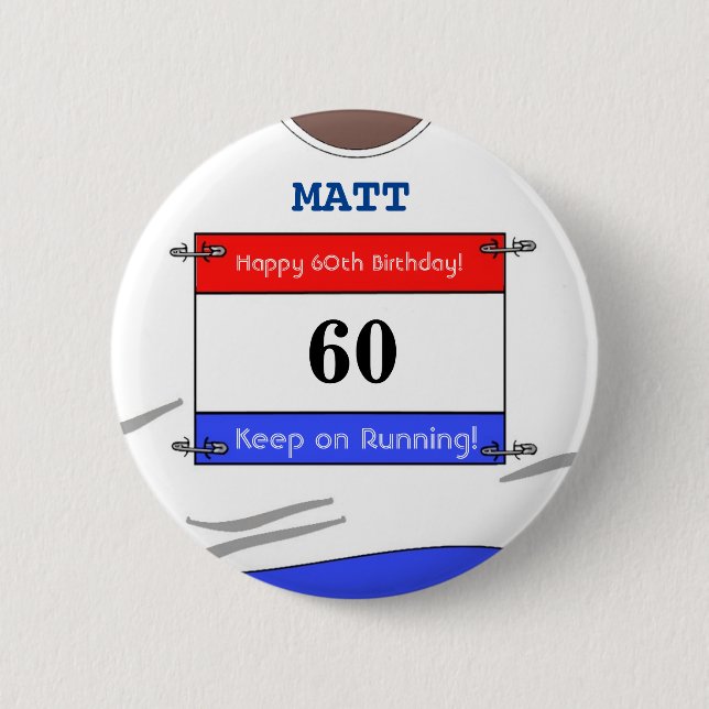 60. Geburtstag Abzeichen für einen Runner (White T Button (Vorderseite)