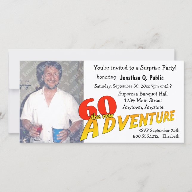 60. Geburtstag Adventure Party Foto Einladung (Vorderseite)