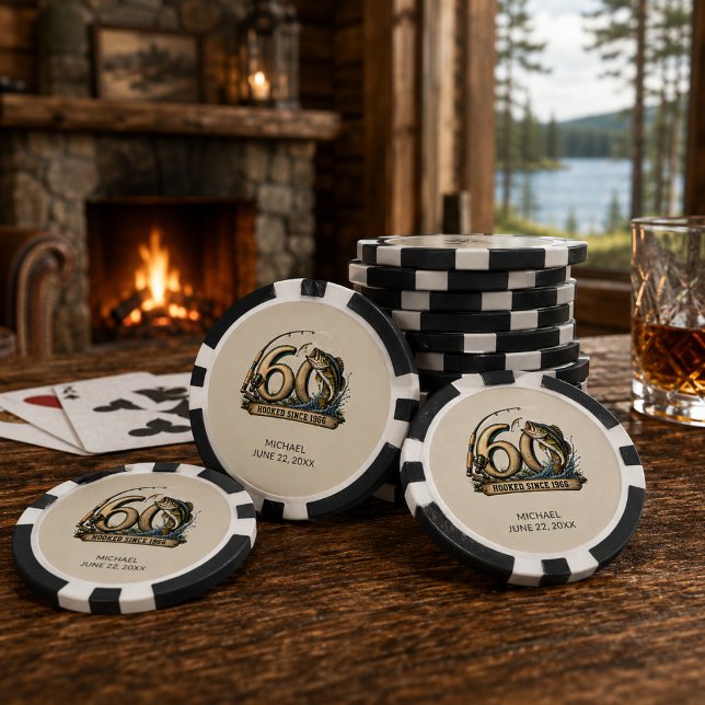 60. Geburtstag Angeln Seit 1966 gehakt Pokerchips (Von Creator hochgeladen)