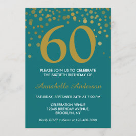 60. Geburtstag Aquamarin Gold Confetti Modernes El Einladung
