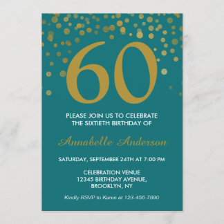 60. Geburtstag Aquamarin Gold Confetti Modernes El Einladung