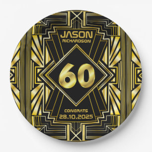 60. Geburtstag Art Deco Gold Black Great Gatsby Pappteller