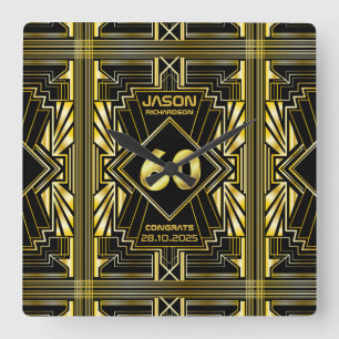 60. Geburtstag Art Deco Gold Black Great Gatsby Quadratische Wanduhr