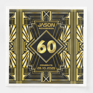 60. Geburtstag Art Deco Gold Black Great Gatsby Serviette