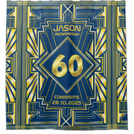 60. Geburtstag Art Deco Gold Blue Great Gatsby Duschvorhang