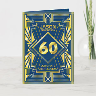 60. Geburtstag Art Deco Gold Blue Great Gatsby Karte