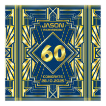 60. Geburtstag Art Deco Gold Blue Great Gatsby