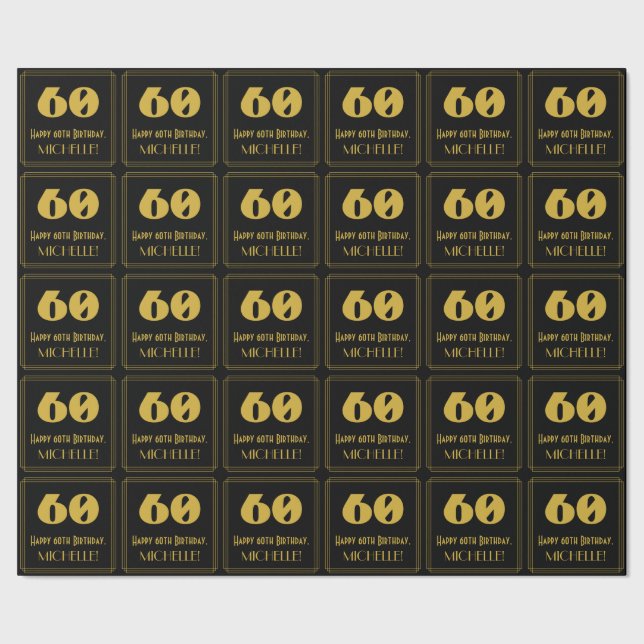 60. Geburtstag - Art Deco  Look "60" & Name Geschenkpapier (Saum)