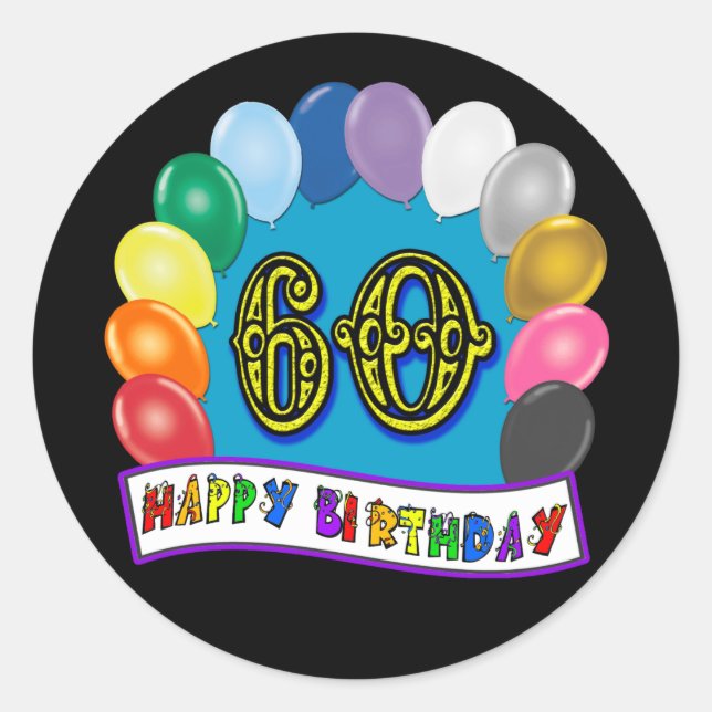 60. Geburtstag Balloons Happy Birthday Sticker (Vorderseite)