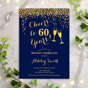 60. Geburtstag - Bis zu 60 Jahre Navy Gold Einladung
