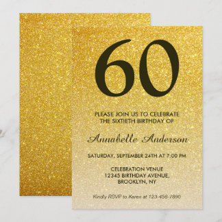 60. Geburtstag Black Gold Glitzer Sparkle Ombre Einladung