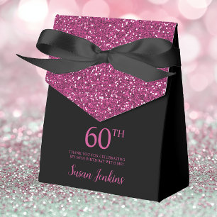 60. Geburtstag Black Hot Pink Glitzer Vielen Dank Geschenkschachtel