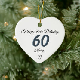 60. Geburtstag Blau Schatten Monogramm Herz Keramik Ornament
