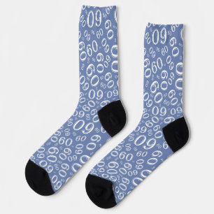 60. Geburtstag Blau/Weiß Zufallszahlen-Muster Socken