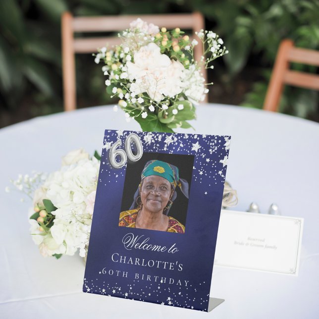 60. Geburtstag blauen Silberstars Foto willkommen Sockelschild (Von Creator hochgeladen)