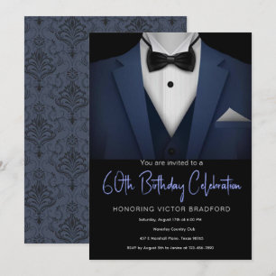 60. Geburtstag Blauer und schwarzer Tuxedo Einladu Einladung
