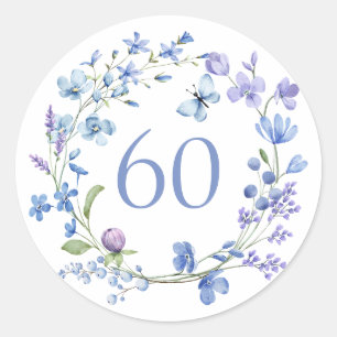 60. Geburtstag Blue Floral Watercolor Runder Aufkleber