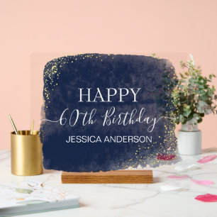 60. Geburtstag Blue Gold Wasserfarbe Clear Acrylschild