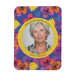 60. Geburtstag Blumen Blau farbenfroh elegante Fot Magnet