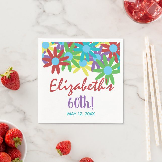 60. Geburtstag Blumenpapier Napkins Personalisiert Serviette (Beispiel)