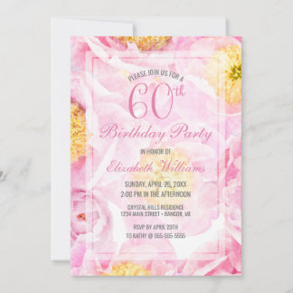 60. Geburtstag Blumenrosa Peony Party Einladung