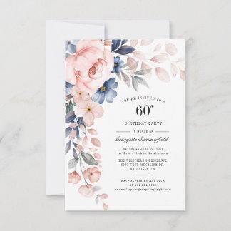 60. Geburtstag Blumenstäube Blauer Rosa Einladung