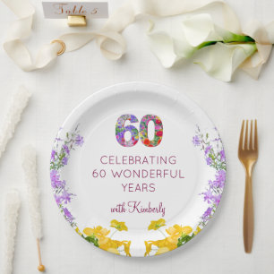 60. Geburtstag Blumig Modern 60 Jahre Party elegan Pappteller
