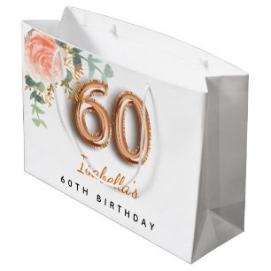 60. Geburtstag blumige Rose Goldkalyptus Geburtsta Große Geschenktüte