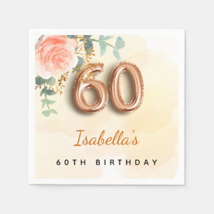 60. Geburtstag Blütengold-Rose Eukalyptus Monogram Serviette