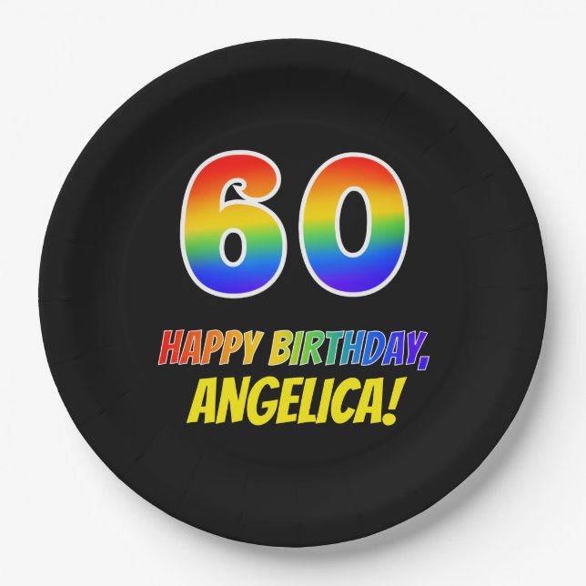 60. Geburtstag: Bold, Fun, Simple, Rainbow 60 Pappteller (Vorderseite)