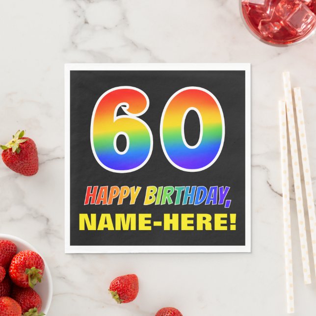 60. Geburtstag: Bold, Fun, Simple, Rainbow 60 Serviette (Beispiel)