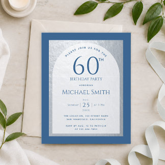 60 Geburtstag Budget Silver Classic Blue Einladung