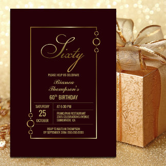 60. Geburtstag Burgund mit Gold Frame Party Einladung